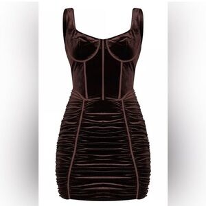 PrettyLittleThing Chocolate Brown Velvet Ruched Corset Mini Party Dress 12
